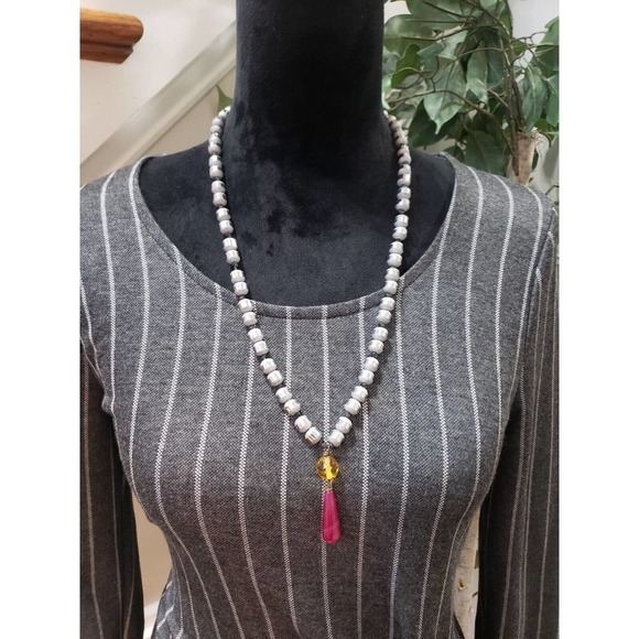 Spring Haze Women Gray Striped Rayon Long Sleeve Round Neck Knee Length Dress S - Picture 13 of 13